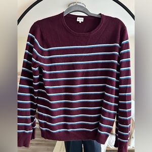 KULE Burgundy Striped Cashmere Crew Sweater